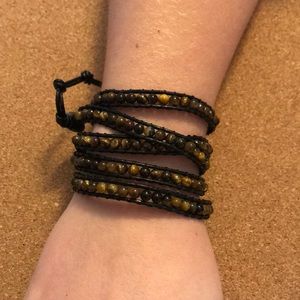 Tiger Eye & Leather wrap bracelet- 34”